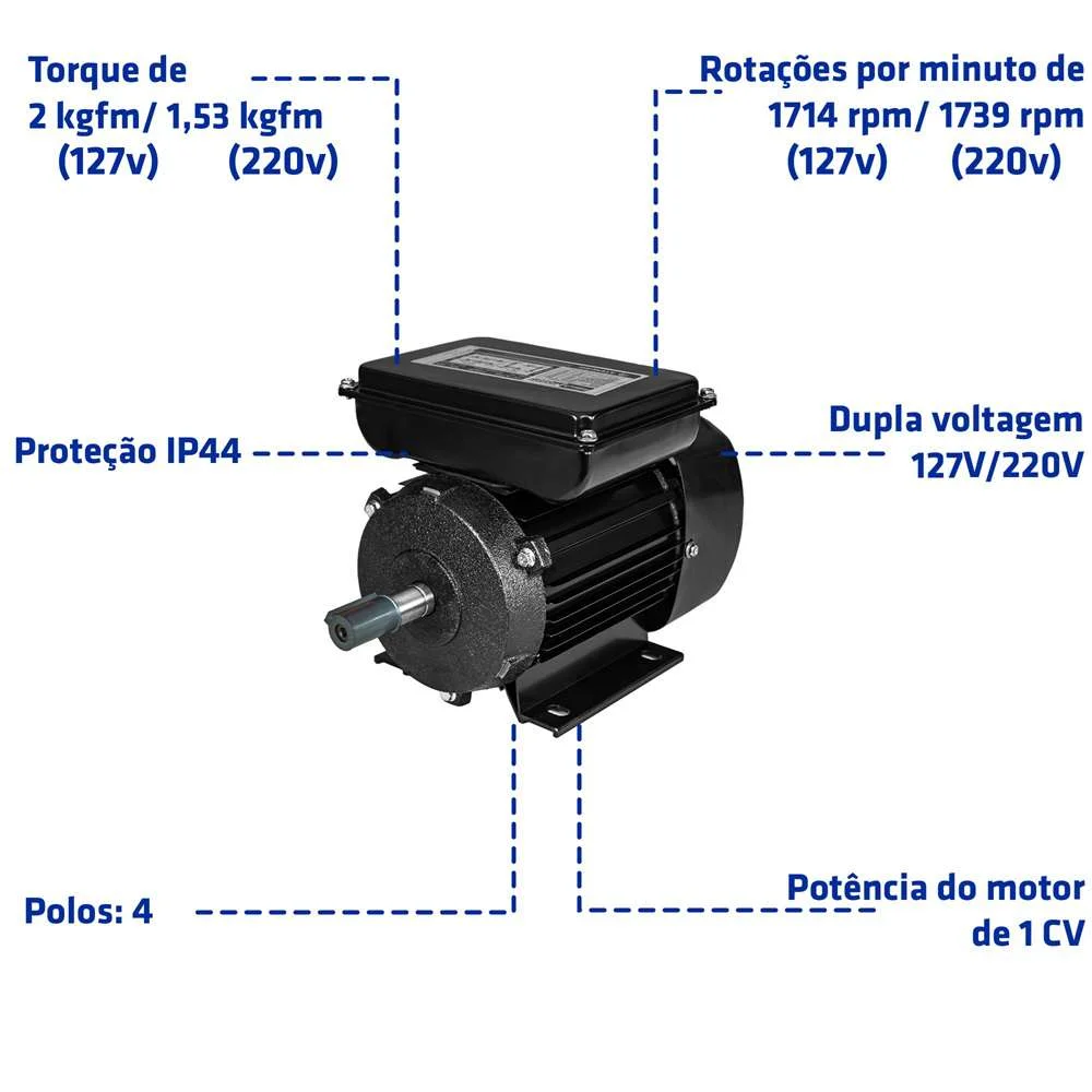 Motor Eletrico 1Cv 4P Bivolt Mot41F Intech