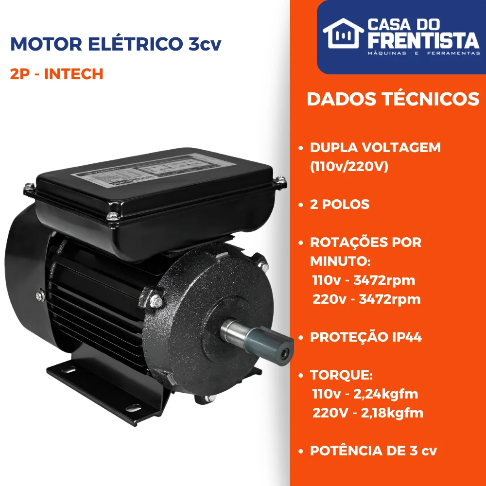 Motor Eletrico 3Cv 2P Bivolt Mot23F Intech