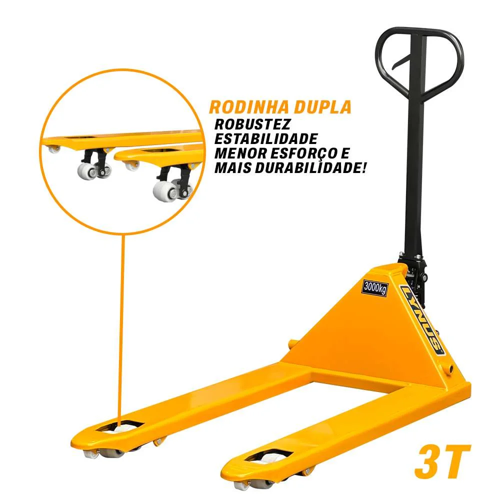 Paleteira Hidráulica 3T com Roda Dupla 685X1150 MM Lynus