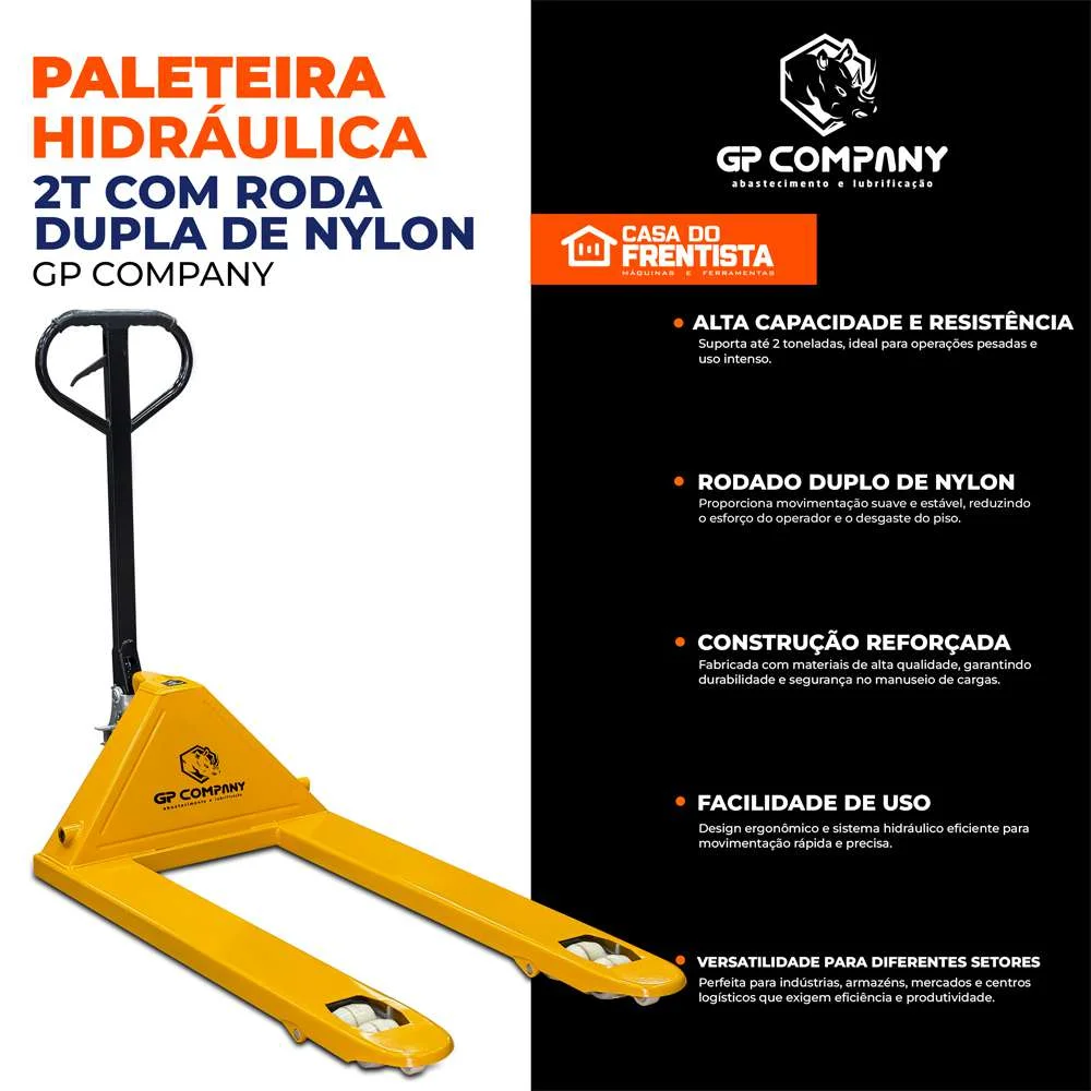 Paleteira Hidráulica 3T com Roda Dupla Larga 670 X 1250Mm Gp Company