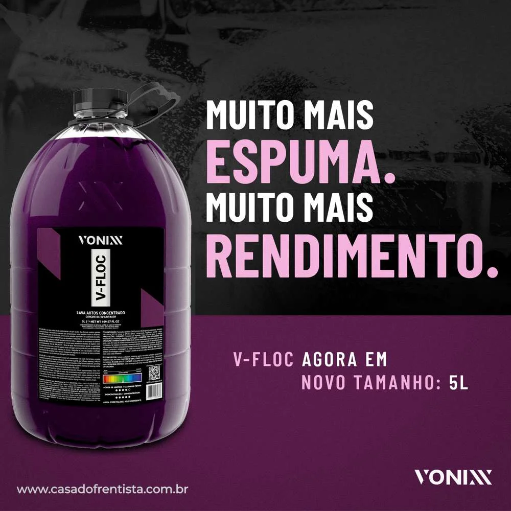 Shampoo Automotivo Neutro Concentrado V-Floc 5 Litros Vonixx