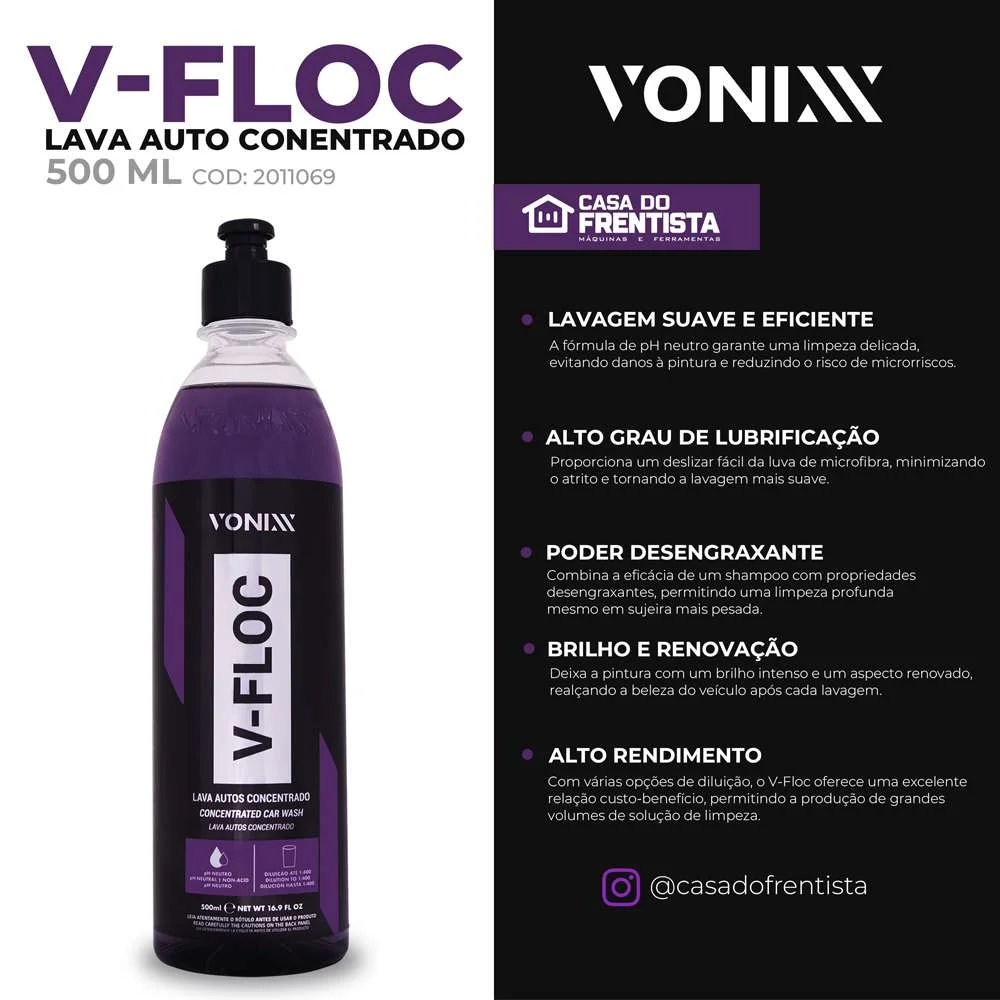 Shampoo Automotivo Neutro Concentrado V-Floc 500Ml Vonixx