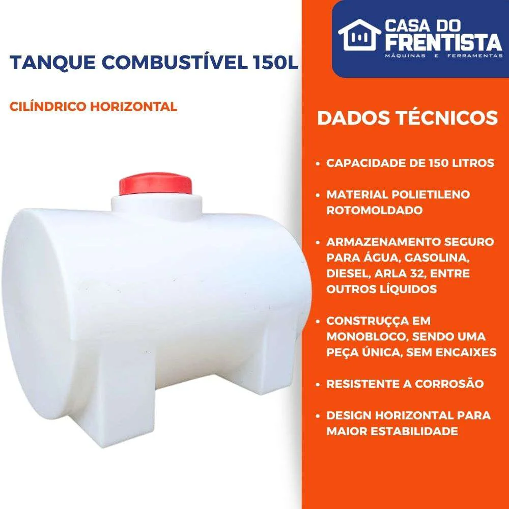 Tanque Combustível 150L Cilíndrico Horizontal Polietileno