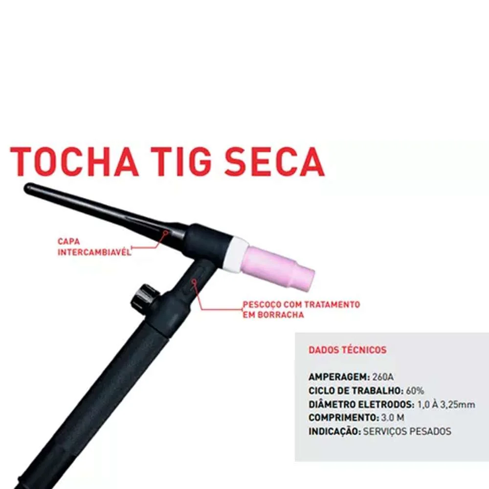 Tocha Solda Tig Seca com Gatilho 9Mm Wp26 3,5 Metros