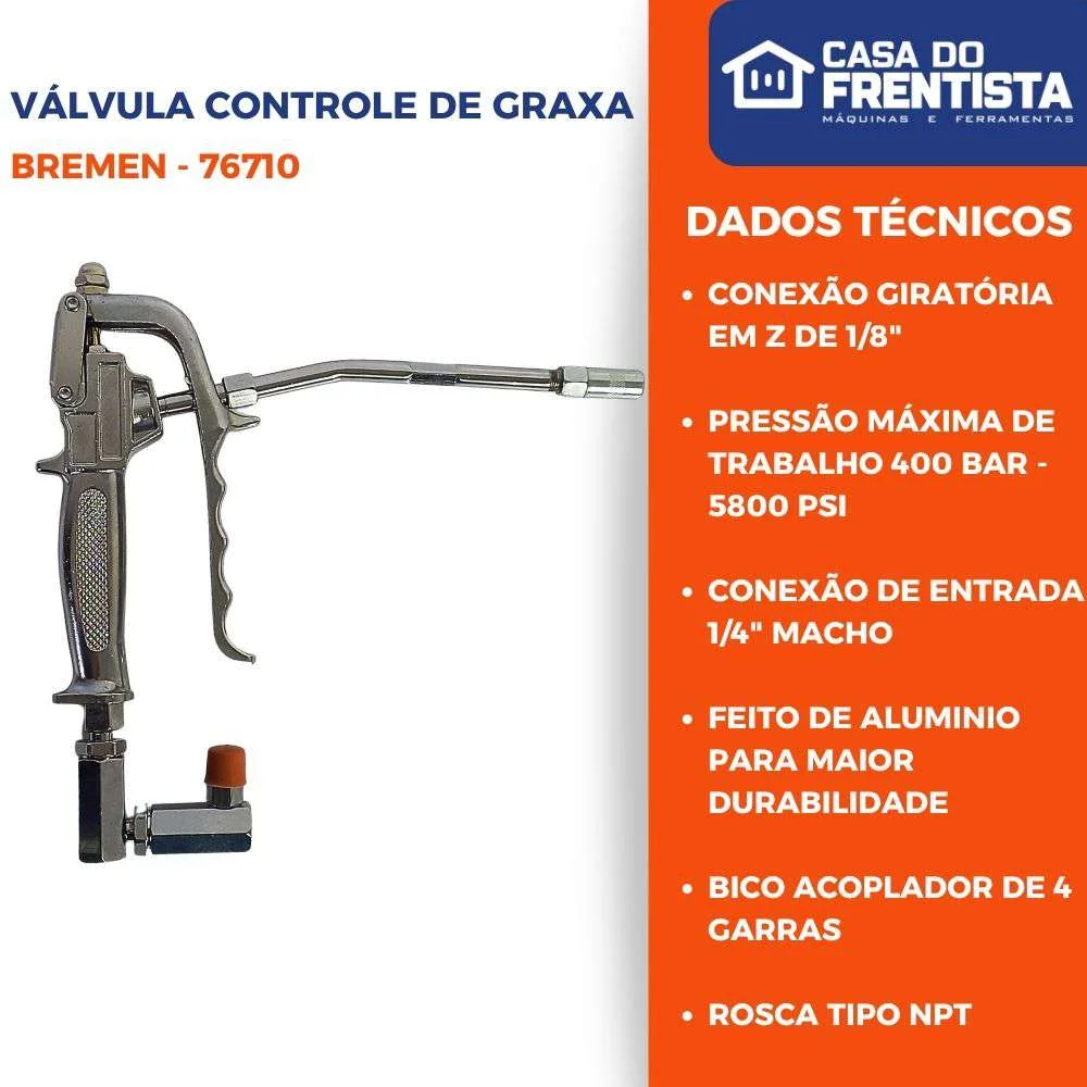 Válvula Controle Graxa 1/8 Conexão Giratória Z 76710 Bremen