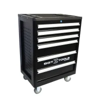 Carrinho de Ferramentas com 6 Gavetas Preto Estrutura Reforçada em Aço