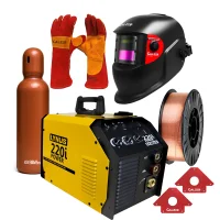 Combo Maquina de Solda MIG 200A + Cilindro 10L + Máscara + Luva para Solda + Arame 5KG 0.8 Com Gás + Esquadro 35KG