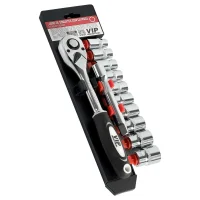 Jogo de Soquetes Sextavado 1/2" 10 a 22Mm com Catraca 12 Peças em Aço Cromo Vanádio