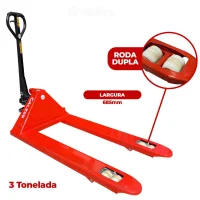 Paleteira Hidráulica Manual 3T Larga com Roda Dupla de Nylon 685X1220Mm Galzer