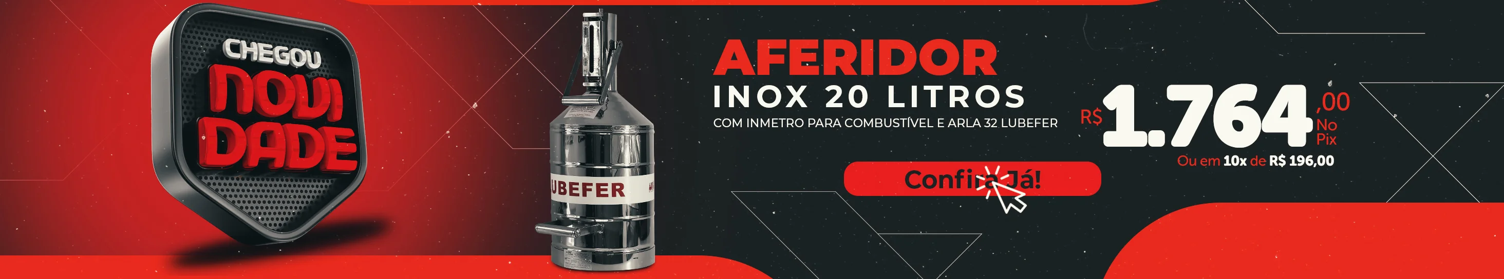 Aferidor Inox 20 Litros com Inmetro para Combustível e Arla 32 Lubefer LUB-MED03