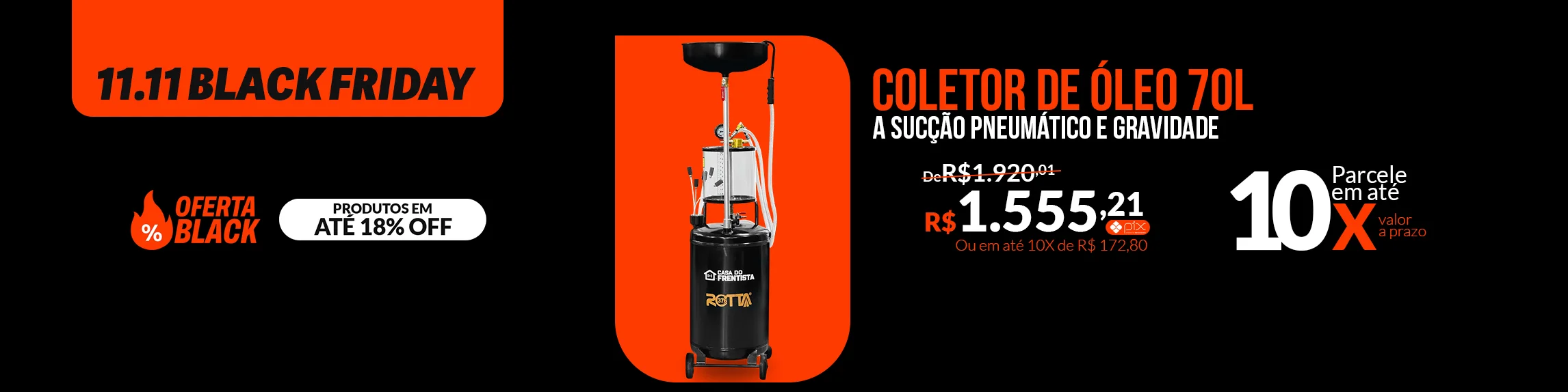 Coletor de Óleo a Sucção Pneumático e Gravidade 70L Rotta 376