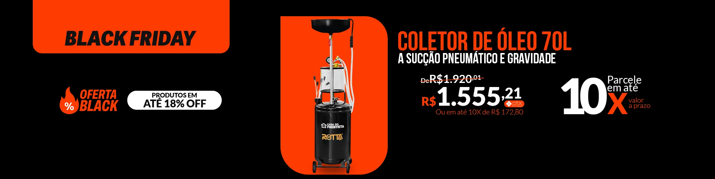 Coletor de Óleo a Sucção Pneumático e Gravidade 70L Rotta 376