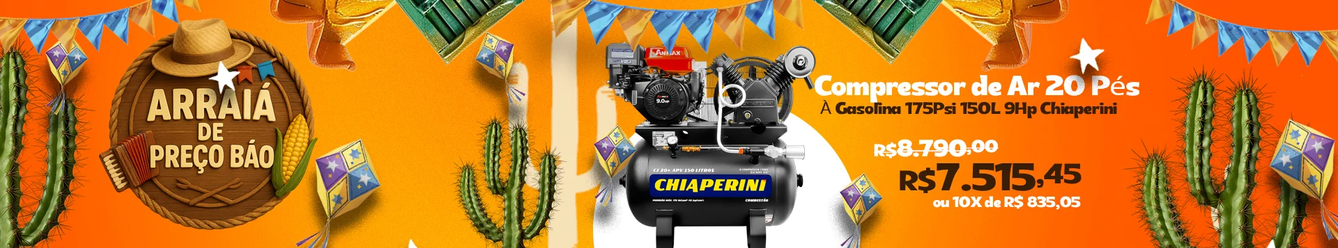 Compressor de Ar 20 Pés À Gasolina 175Psi 150L 9Hp Chiaperini