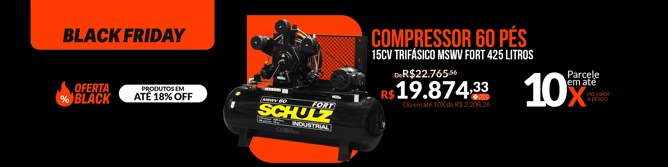 Compressor de Ar 60 Pés Schulz 15Cv Trifásico Mswv Fort 425 Litros
