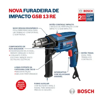 Furadeira de Impacto Mandril 1/2 Gsb13Re 220V Bosch