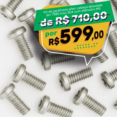 Kit Parafusos Allen Abaulada Inox 304 DIN 7380 Ø5mm (8 a 16mm)