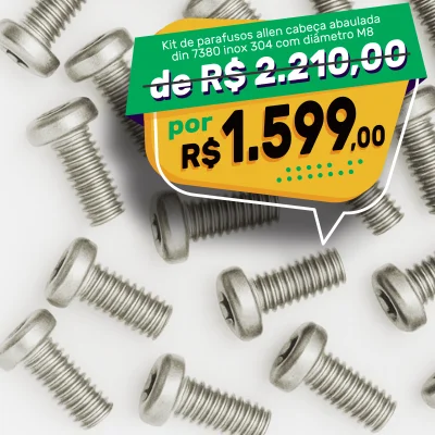 Kit Parafusos Allen Abaulada Inox 304 DIN 7380 Ø8mm (12 a 25mm)