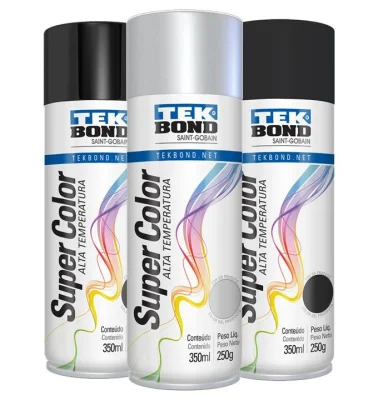 Tinta Spray para Alta Temperatura Preto-Aluminio 350Ml Tekbond