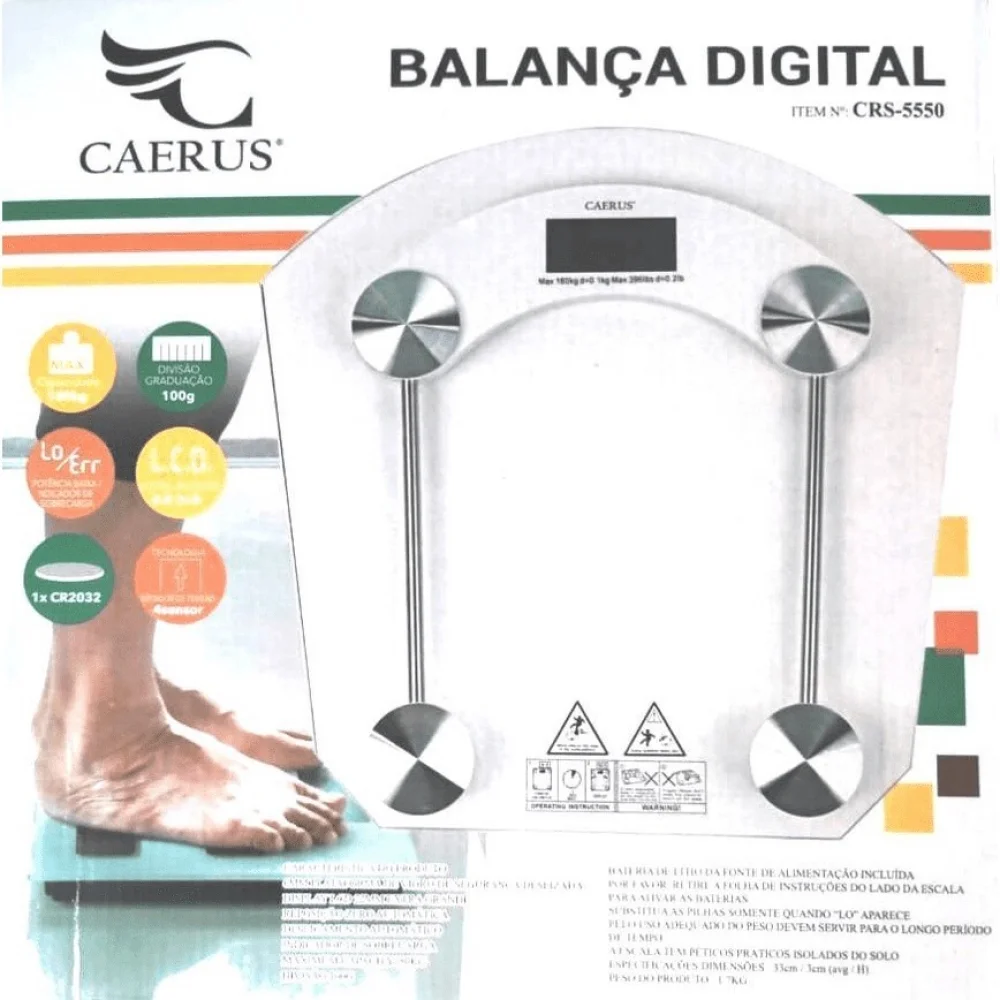Balança de Banheiro Digital Quadrada Vidro até 180Kg