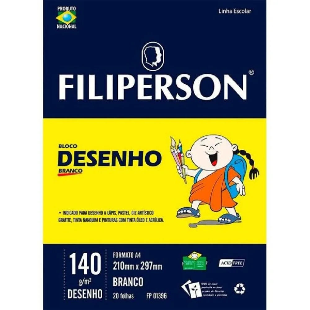Bloco Desenho A4 Branco Filipinho 140 Gramas
