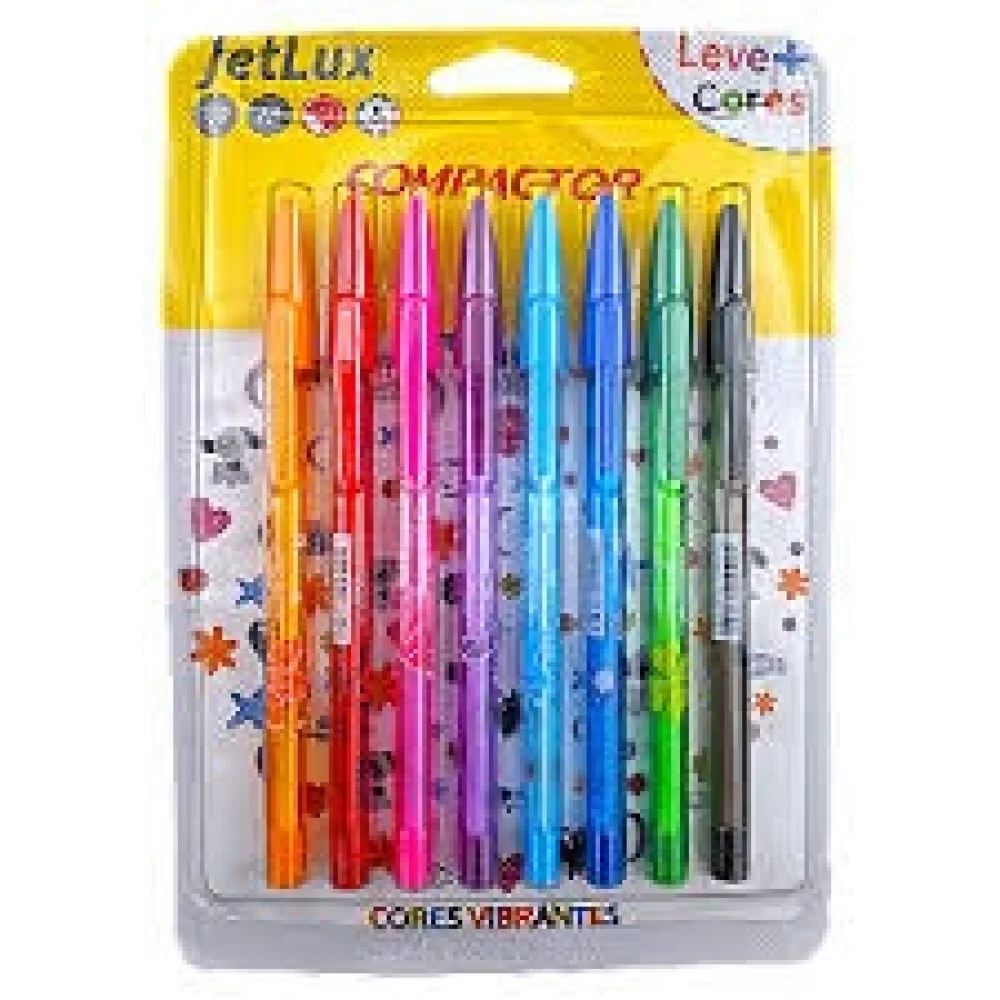 Caneta Esferografica Cores Vibrantes com 08 Cores Compactor