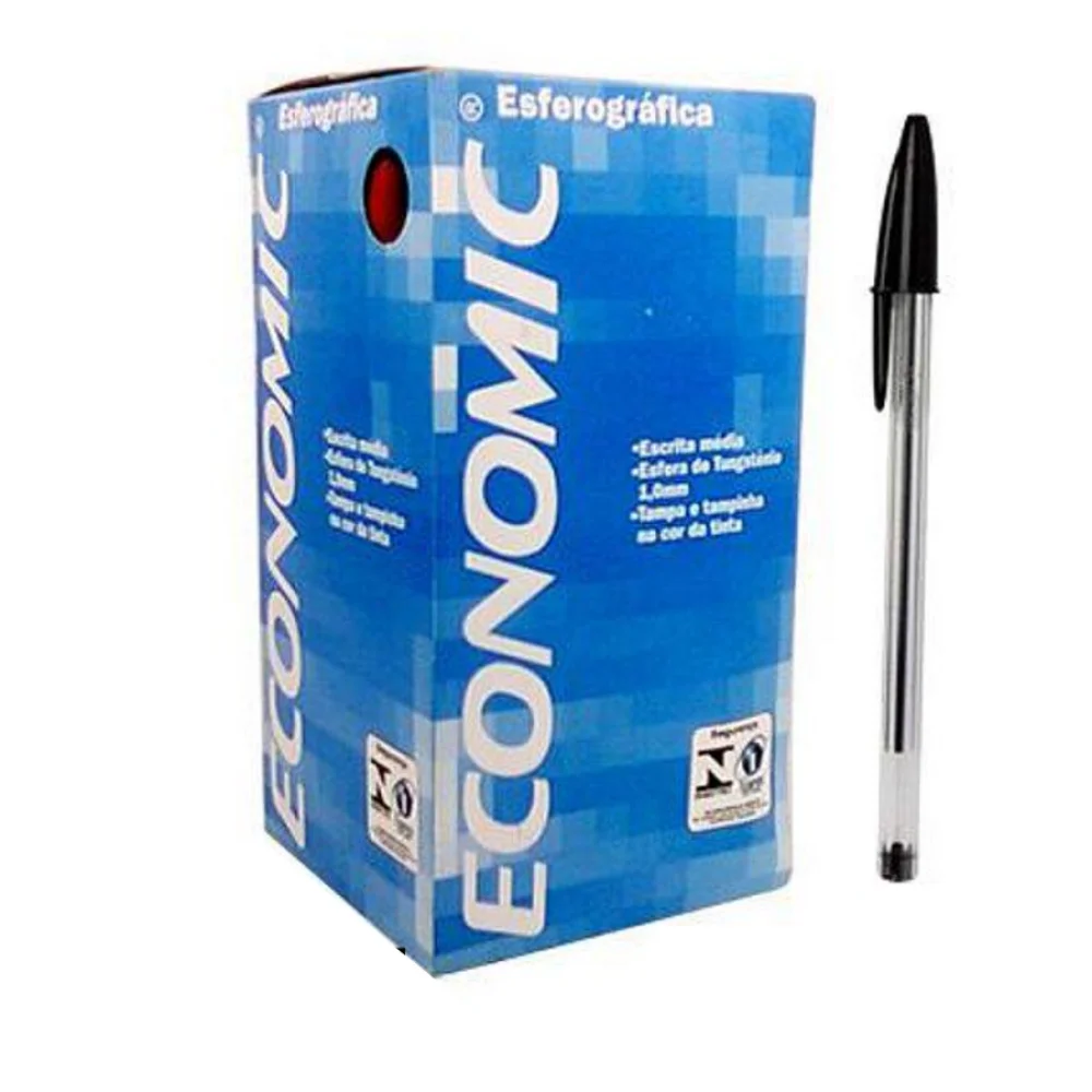 Caneta Esferográfica Economic Escrita Media Preta Compactor