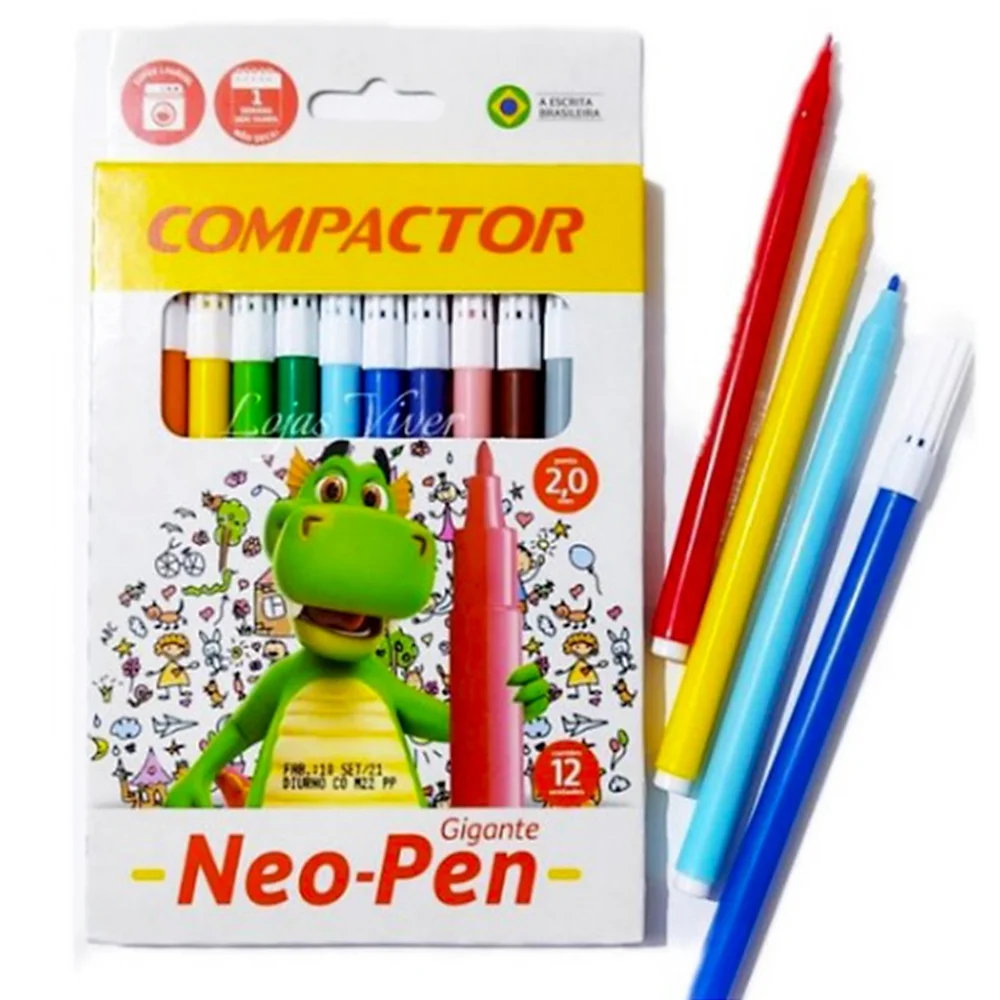 Caneta Hidrocor Compactor Gigante C/12 Cores