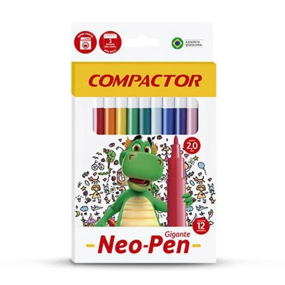Caneta Hidrocor Compactor Gigante C/12 Cores