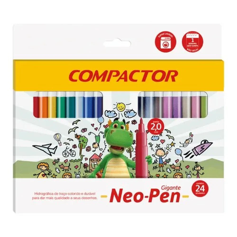 Caneta Hidrocor Compactor Gigante C/24 Cores