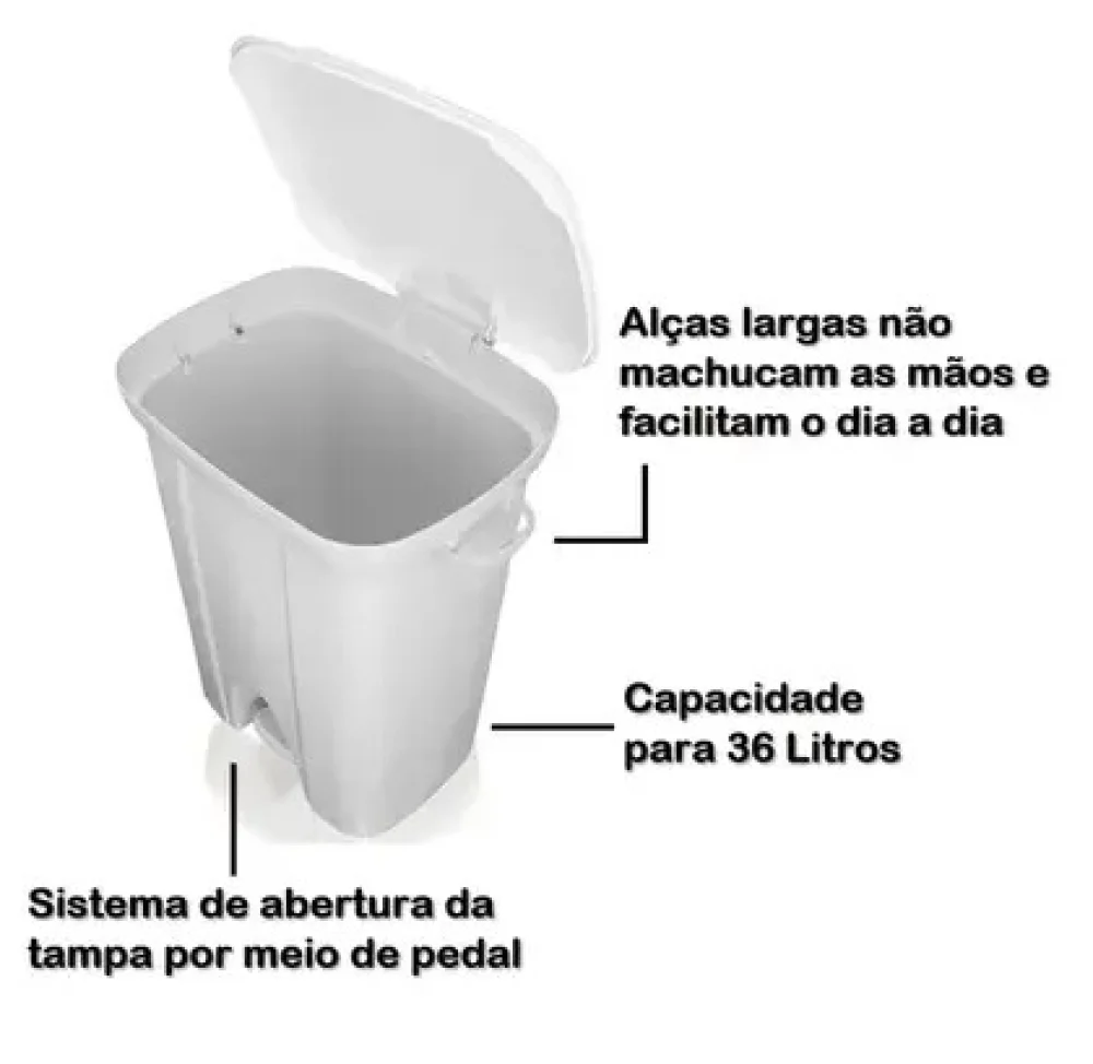 Cesto de Lixo 36 Lts Retangular Branca com Pedal