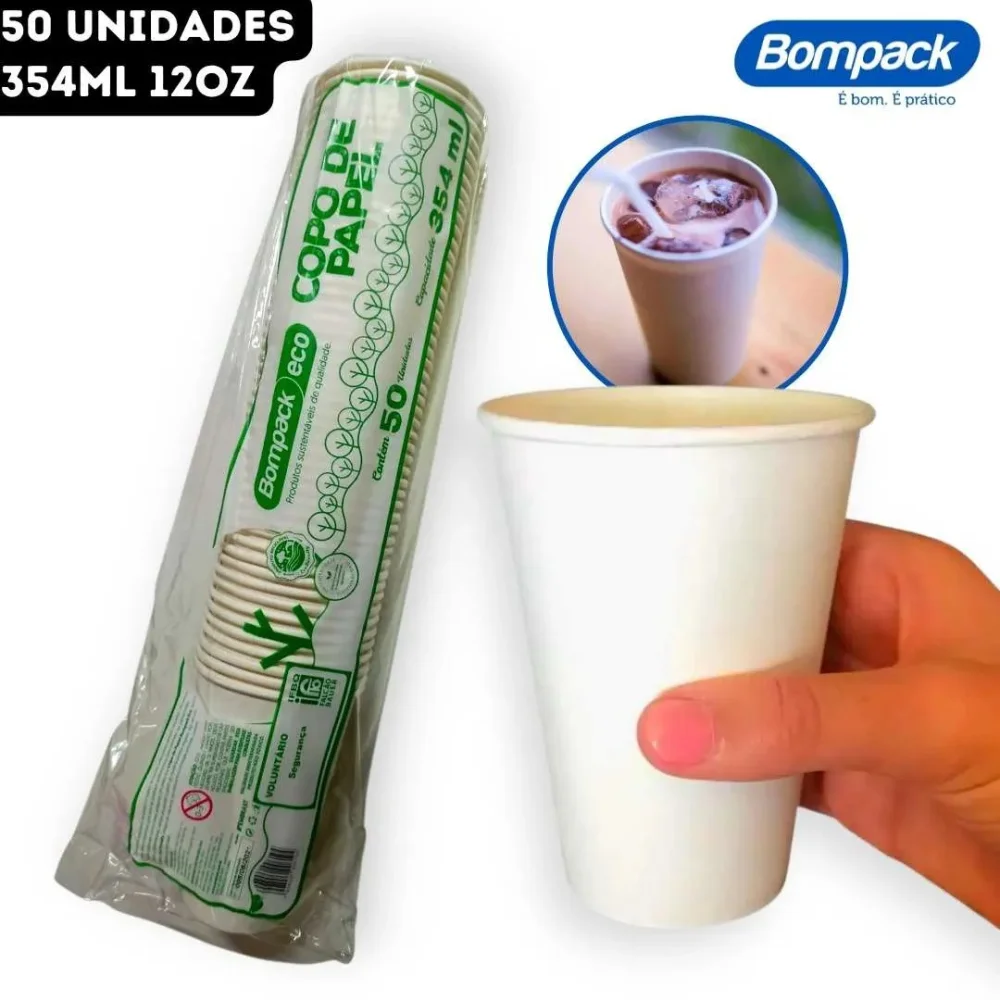 Copo de Papel 180 ML Branco ( 50 Unid. ) Bompack