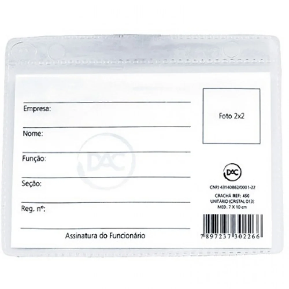 Crachá Dac 7X10 sem Prendedor com 10 Unidades 1045 Dac