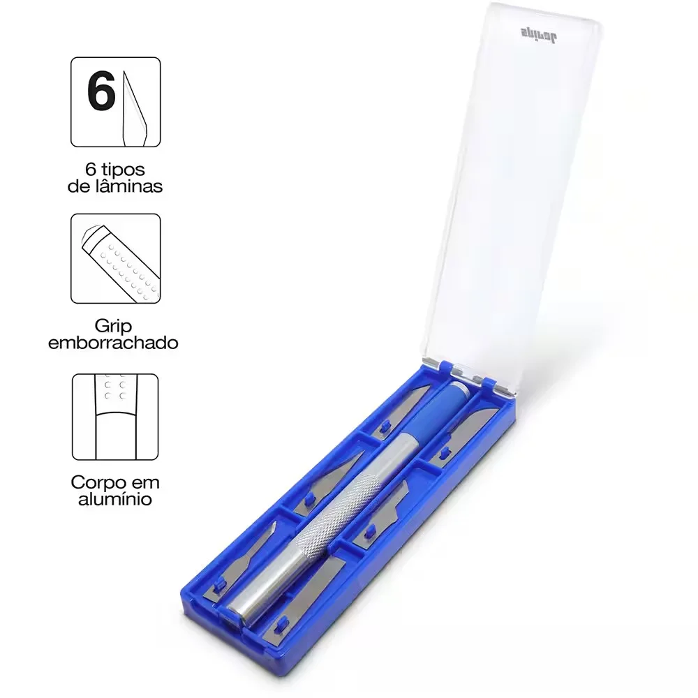 Estilete de Precisao Kit com 06 Pecas Corpo Aluminio