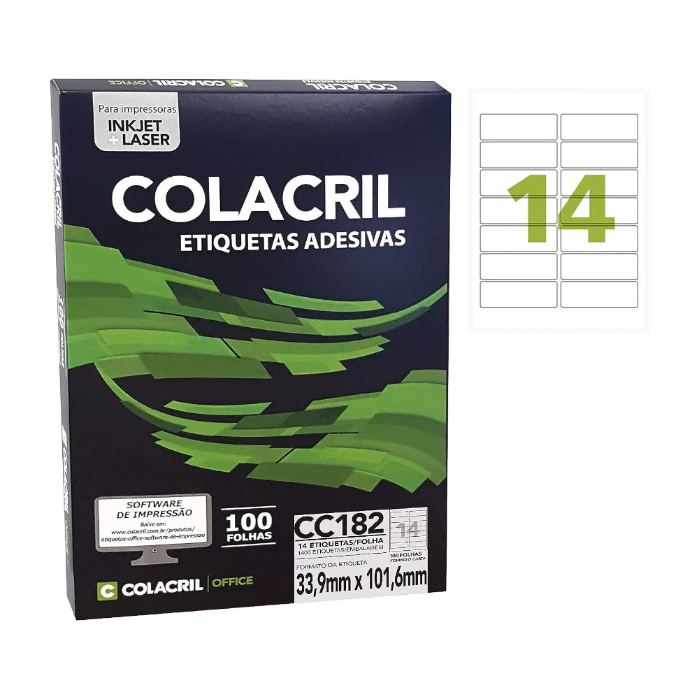Etiqueta Adesiva 6182/Cc182 C/100 Folhas Colacril