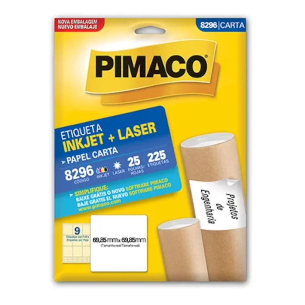 Etiqueta Inkjet Laser 8296 Pimaco 69,85 X 69,85 C/ 225 