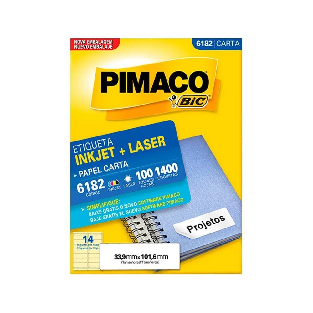 Etiqueta Laser Jet 6182 Pimaco 33,9 X 101,6 C/ 100 Fls.