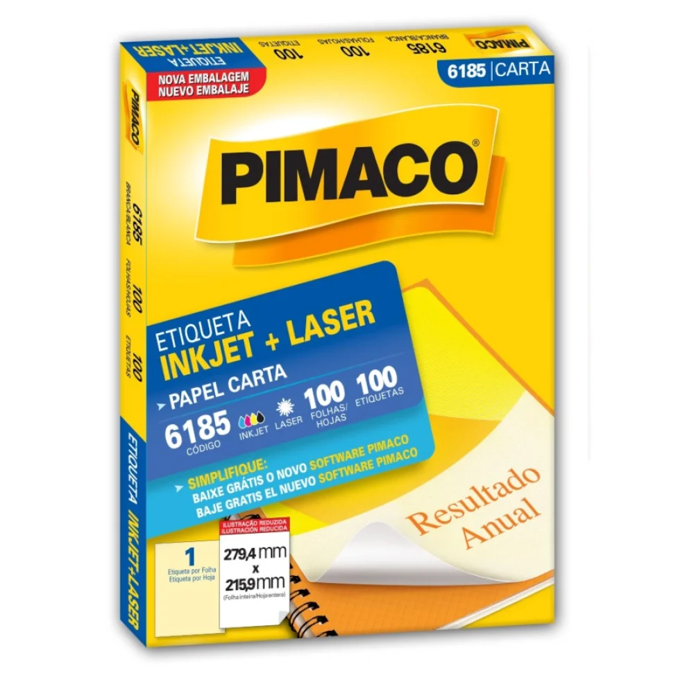 Etiqueta Laser Jet 6185 Pimaco 279,4 X 215,9 C/100 Fls.