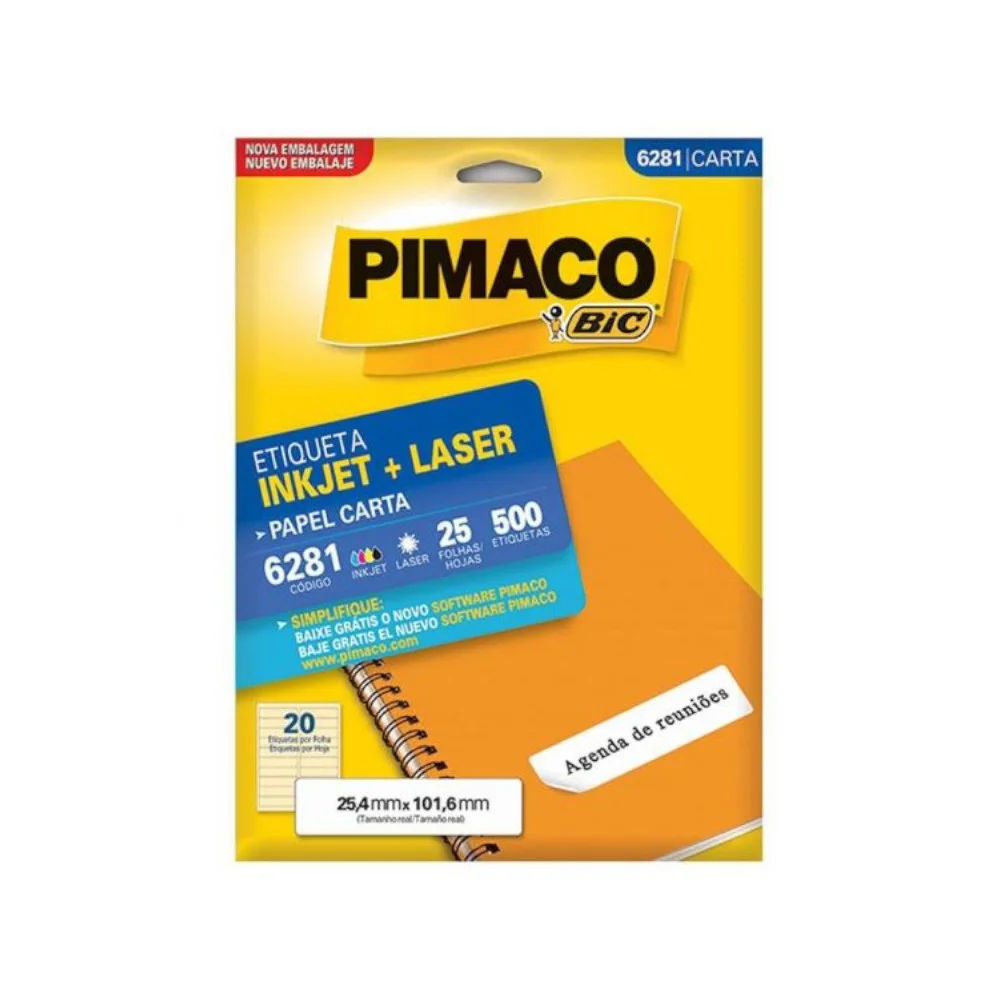 Etiqueta Laser Jet 6281 Pimaco 25,4 MM X 101,6 MM C/25 Fls - 