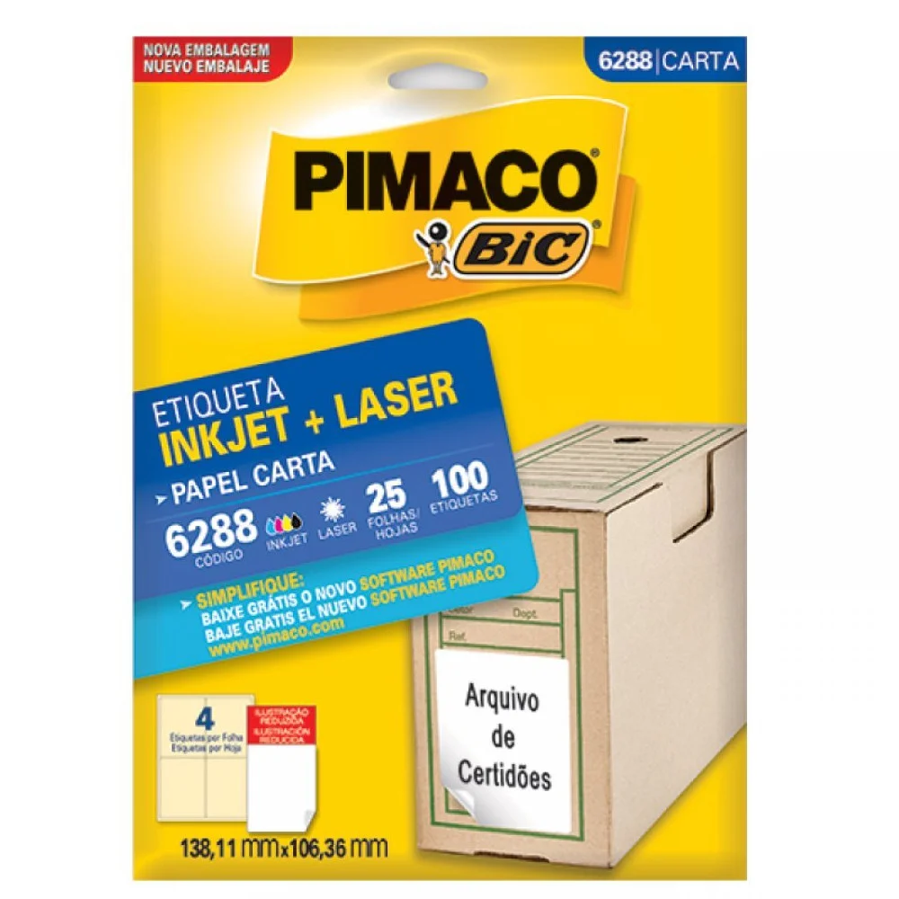 Etiqueta Laser Jet 6288 Pimaco Pacote C/ 25 Fls
