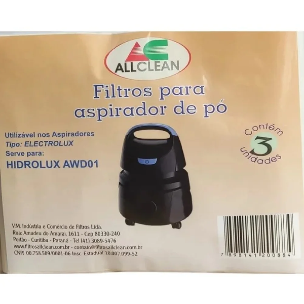 Filtro de Aspirador de Po Eletrolux Hidrolux Awd01 com 03 Unid