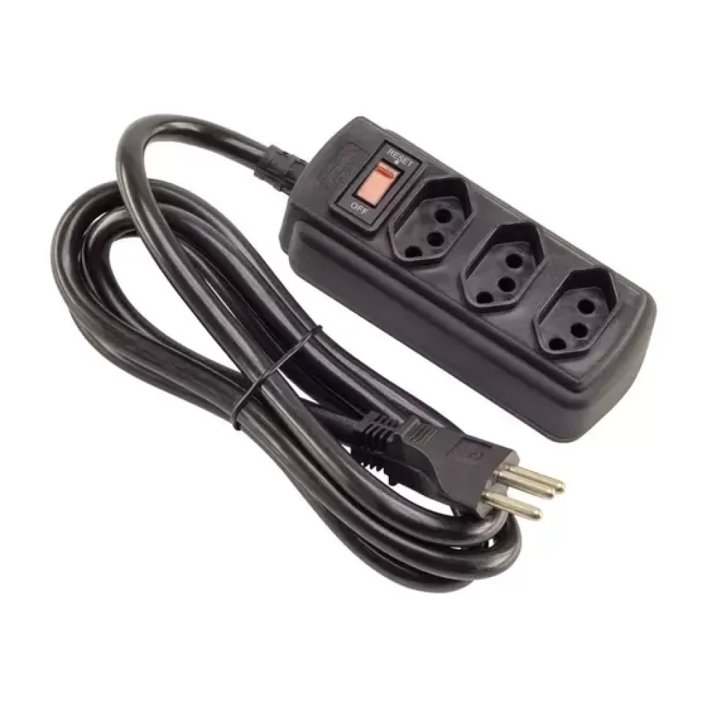 Filtro de Linha 3 Tomadas Preto 20A Force Line 1,5 Metros