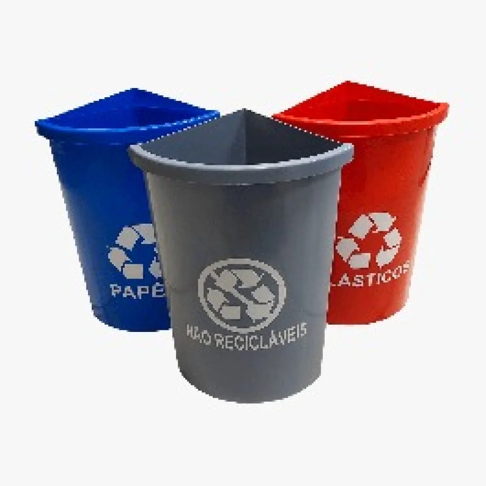 Lixeira MIX com 03 Divisoes Azul/Vermelha/Cinza Cap. Total 26 Lts