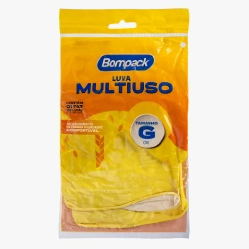 Luva de Borracha Amarela Flocada Grande Bompack