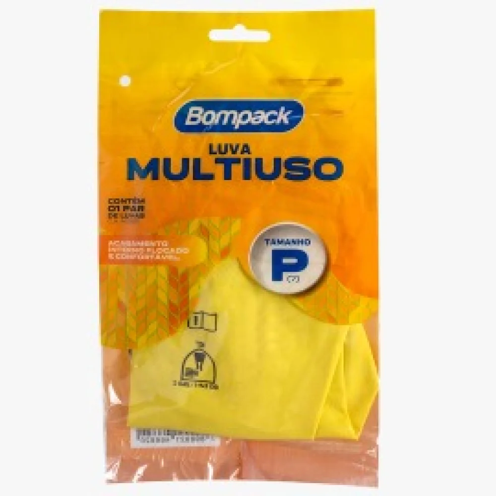Luva de Borracha Amarela Flocada Pequena Bompack
