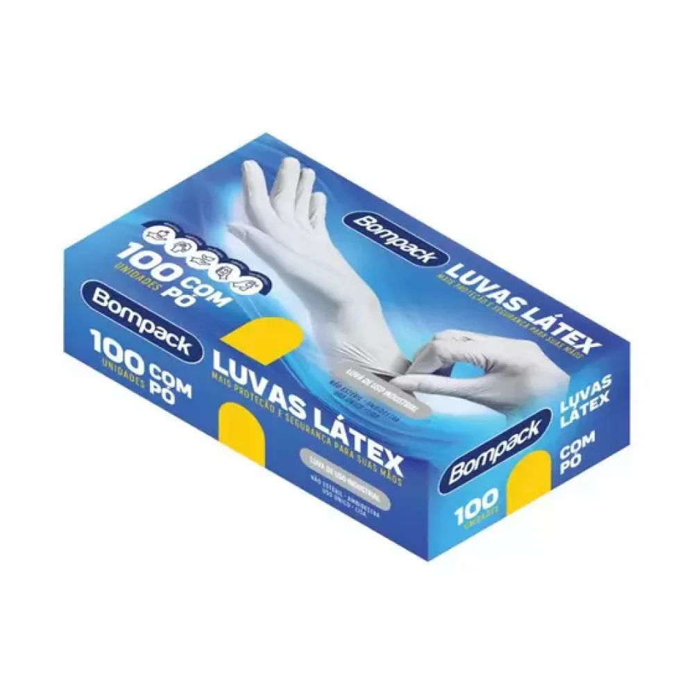 Luva de Latex Pequena Bompack com Po Cx. C/ 100 Unidades