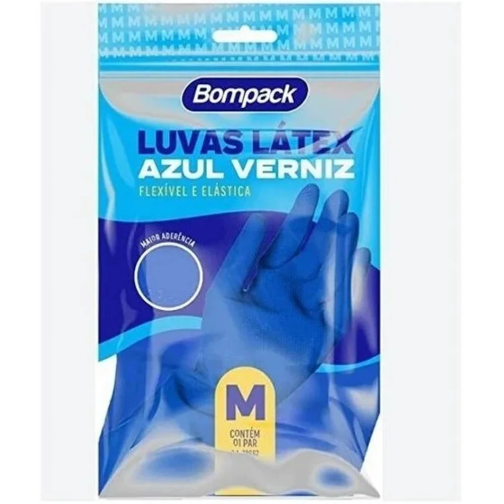 Luva Latex Limpeza Pesada Azul Media Bompack