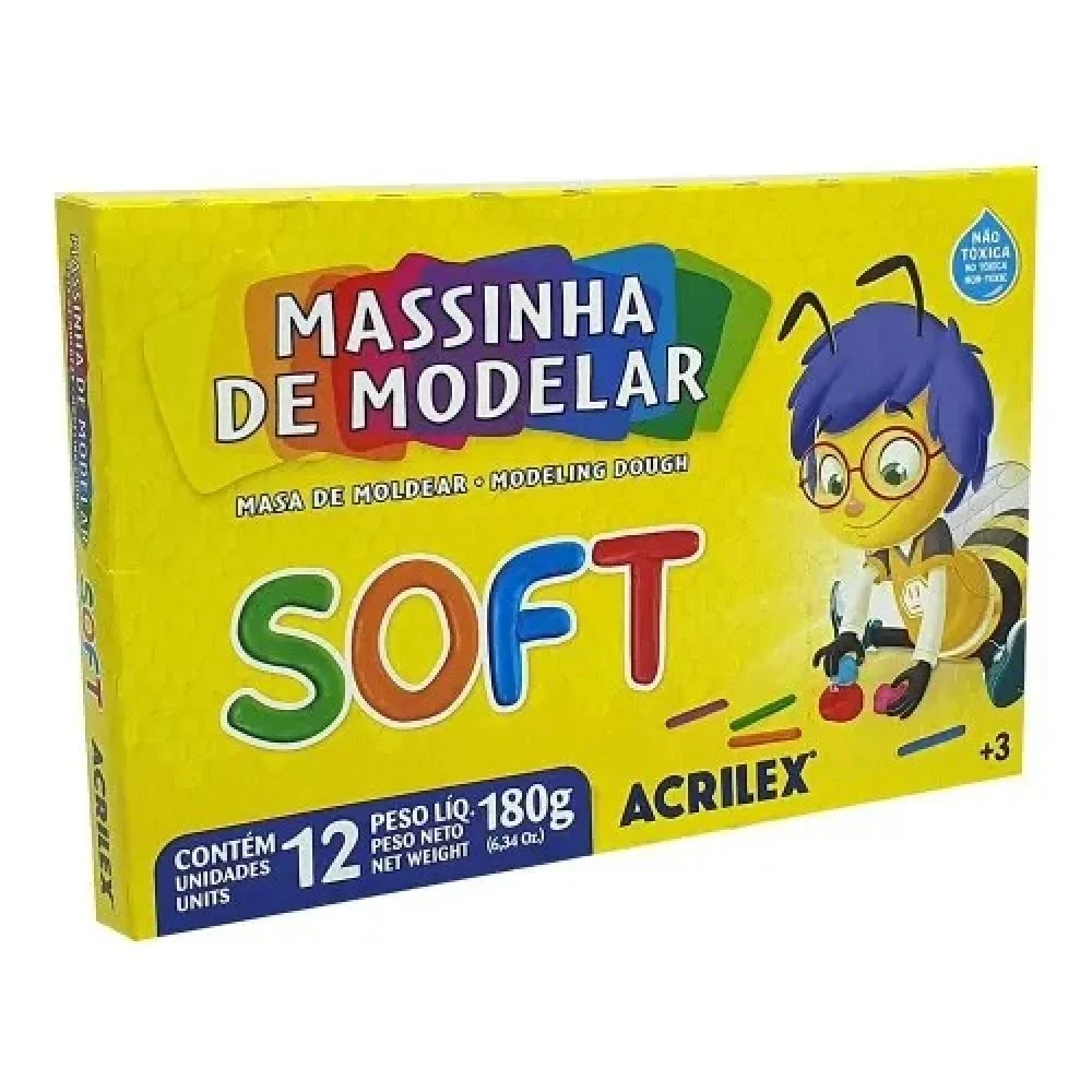 Massa de Modelar Soft 12 Cores Base Amido 7312 Acrilex