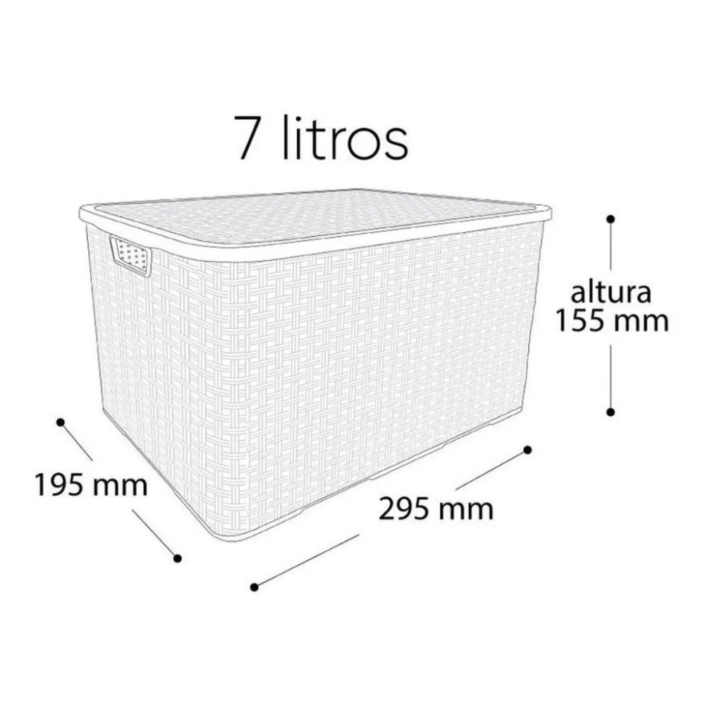 Organizador Modelo Rattan com Tampa 07 Litros Preto Ref 25588