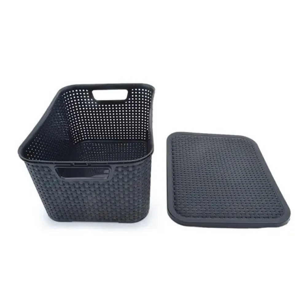 Organizador Modelo Rattan com Tampa 15 Litros Preto Ref 25593