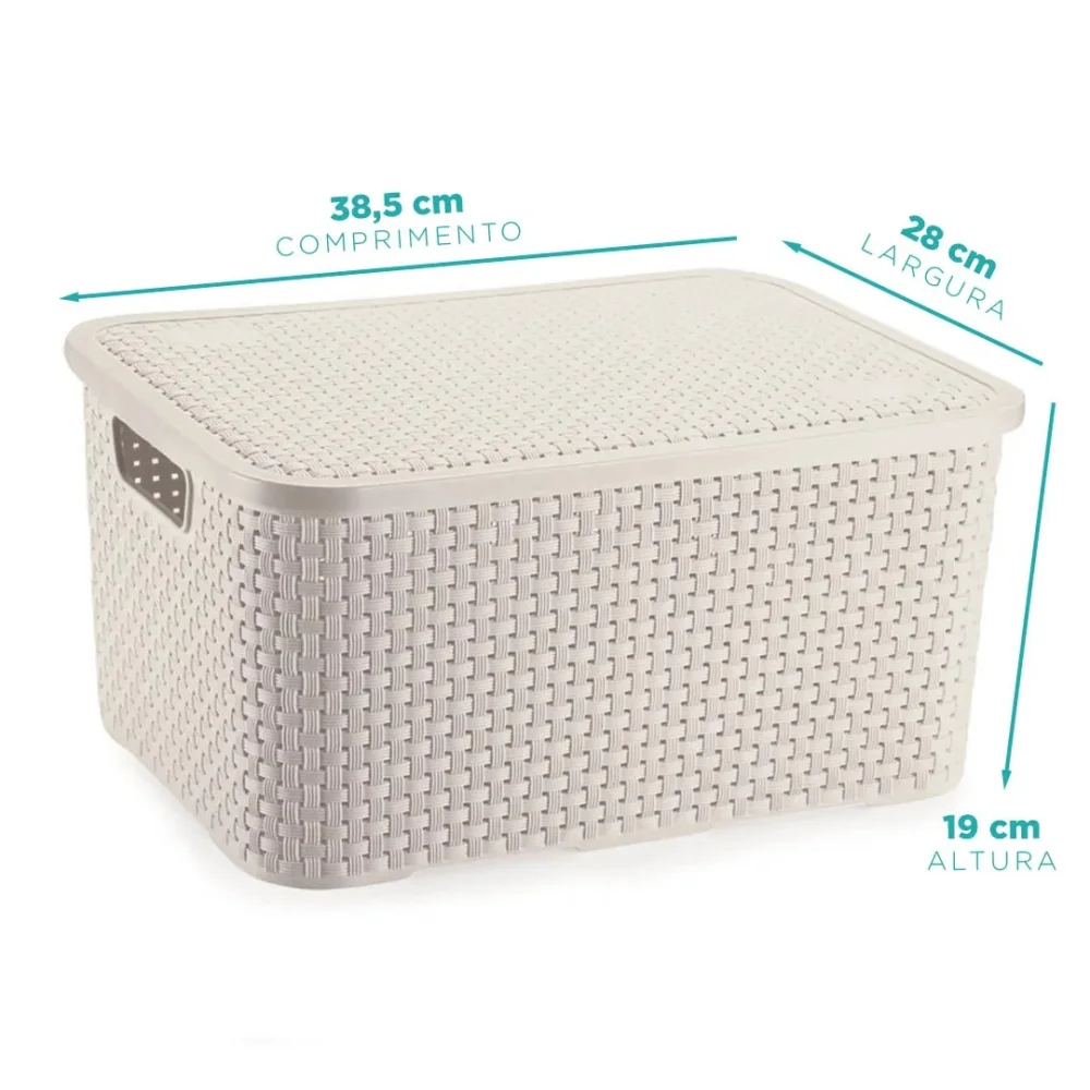 Organizador Modelo Rattan com Tampa 18 Litros Branca Ref 788